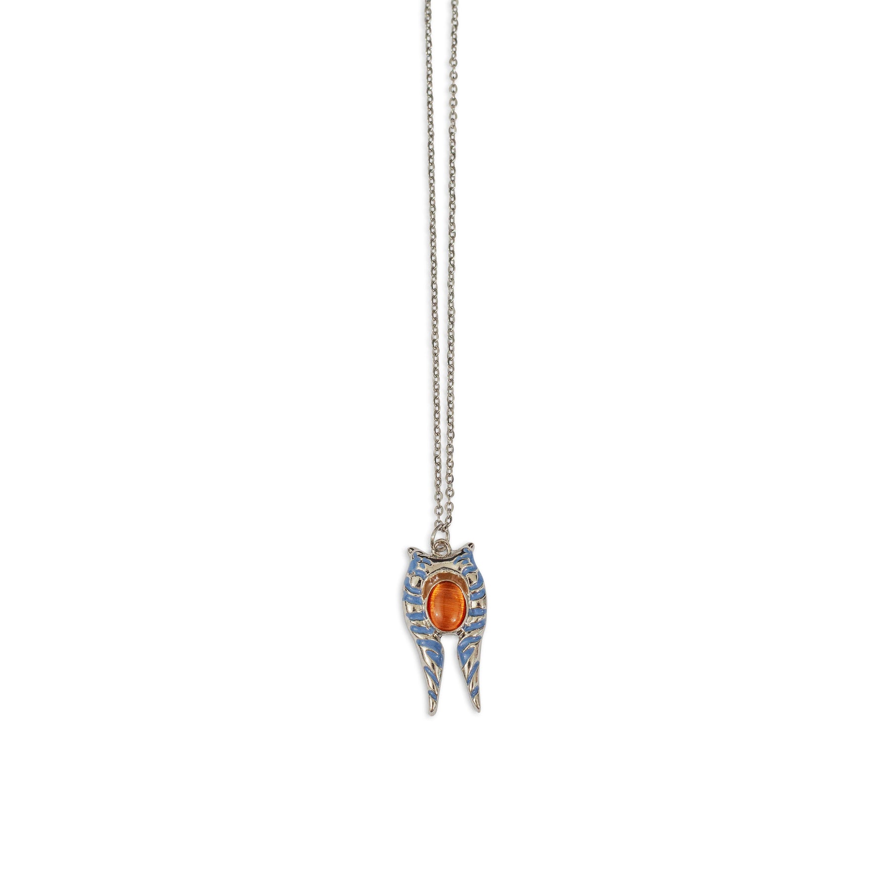 Star Wars Ahsoka 3D Mandrils Orangecats Eye Pendant Necklace | Carded | chain 1.5mm, 18" + 2" ,pendant 3cm, stone 1cm | Basemetal Pendant w/ Synthetic Gem in a stainless steel chain