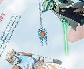 Star Wars Ahsoka 3D Mandrils Orangecats Eye Pendant Necklace | Carded | chain 1.5mm, 18" + 2" ,pendant 3cm, stone 1cm | Basemetal Pendant w/ Synthetic Gem in a stainless steel chain