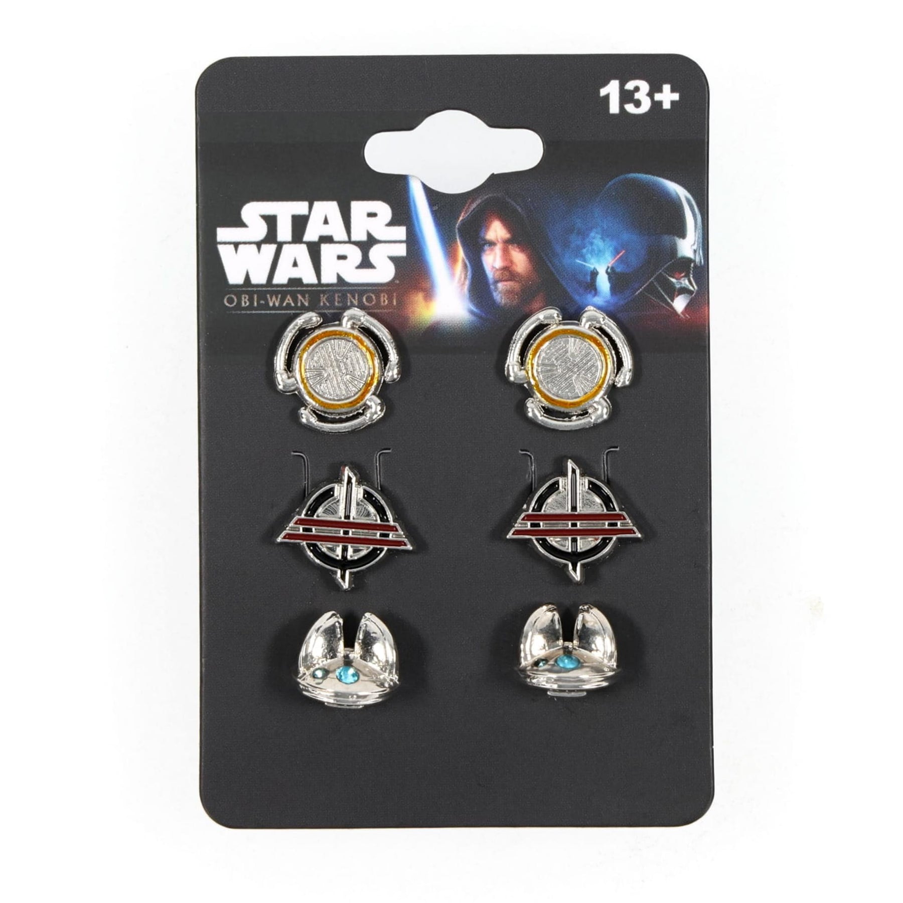 Star Wars 3 Pack Earring Set, Lola - Droid, Inquisitor logo and Obi Wan Com Device.