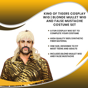 King of Tigers Cosplay Wig | Blonde Mullet Wig and False Mustache Costume Set