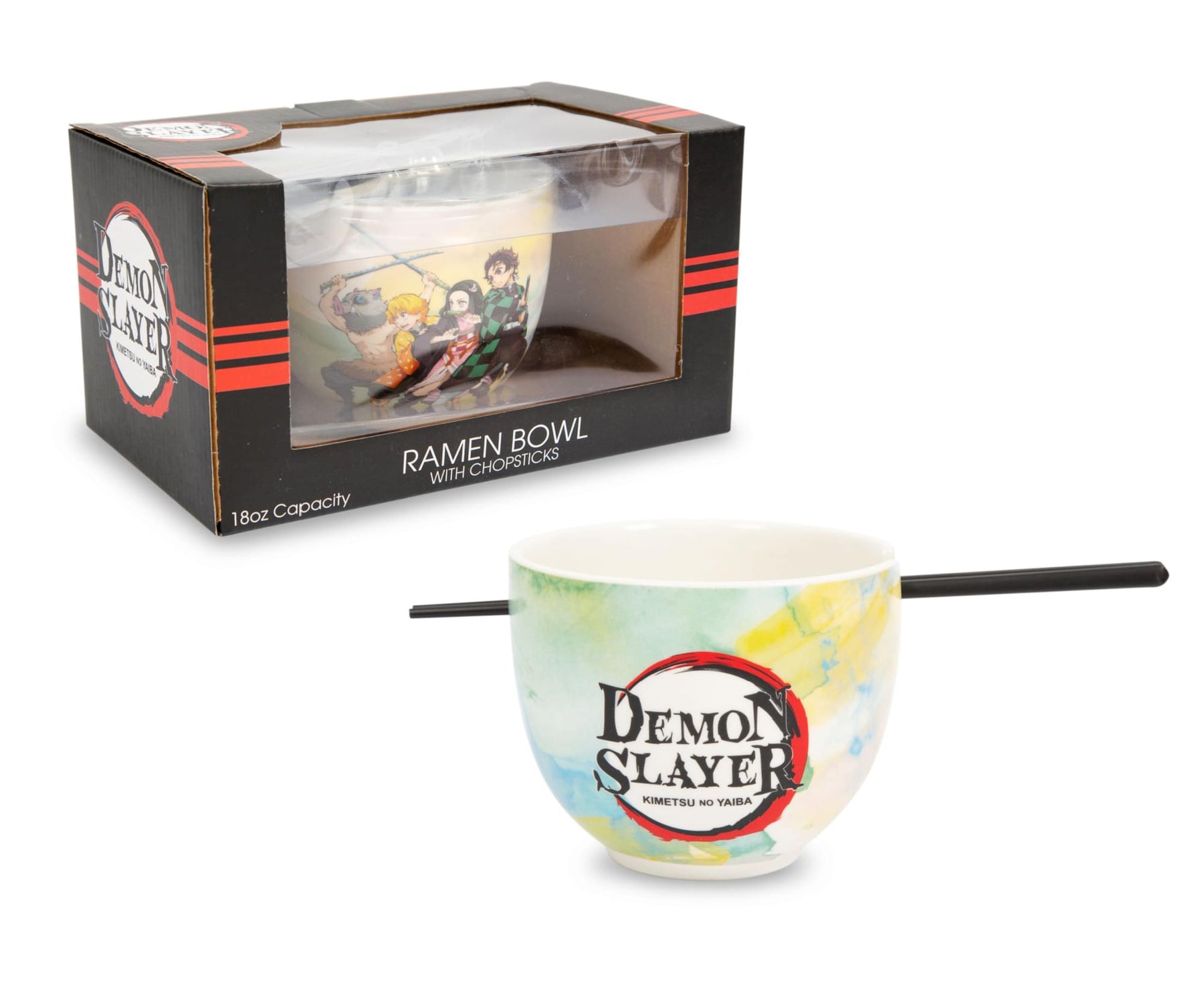 Demon Slayer Cast Japanese Dinnerware Set | 18-Ounce Ramen Bowl with Chopsticks