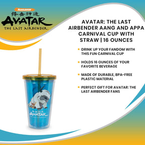 Avatar: The Last Airbender Aang and Appa Carnival Cup With Straw | 16 Ounces