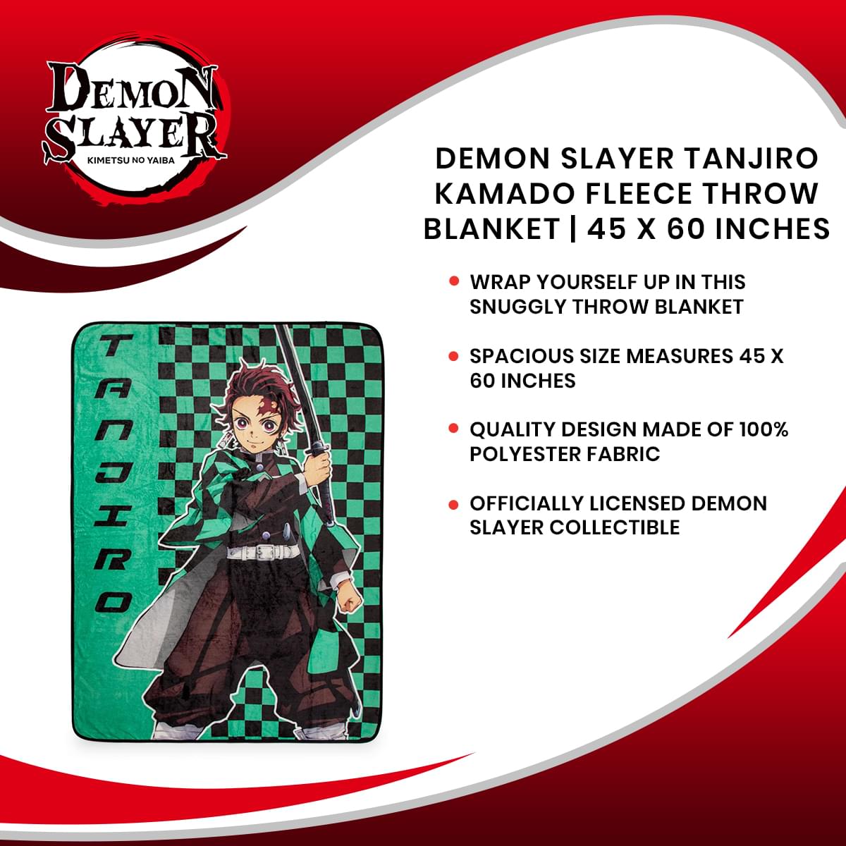 Demon Slayer Tanjiro Kamado Haori Fleece Throw Blanket | 45 x 60 Inches