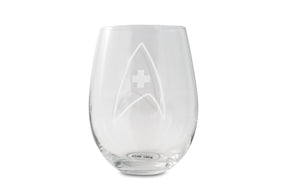 Star Trek Stemless Wine Glass Decorative Etched Medical Emblem | Holds 20 Ounces