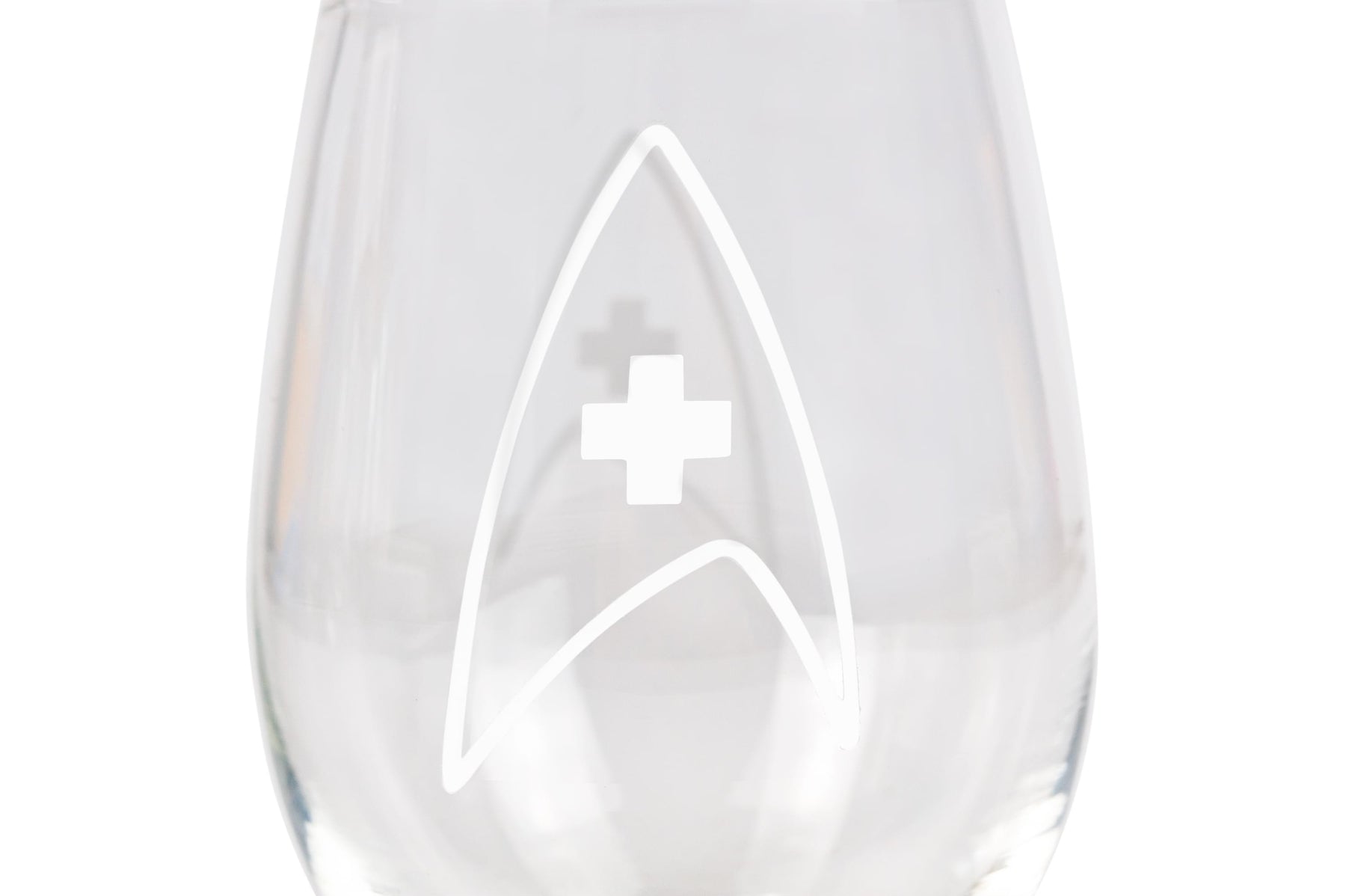 Star Trek Stemless Wine Glass Decorative Etched Medical Emblem | Holds 20 Ounces