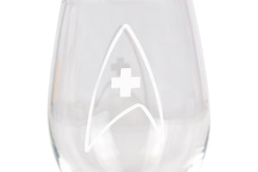 Star Trek Stemless Wine Glass Decorative Etched Medical Emblem | Holds 20 Ounces