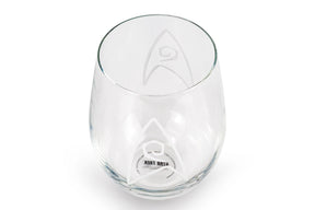 Star Trek Stemless Wine Glass Decorative Etched Engineering Emblem | Holds 20 Ounces