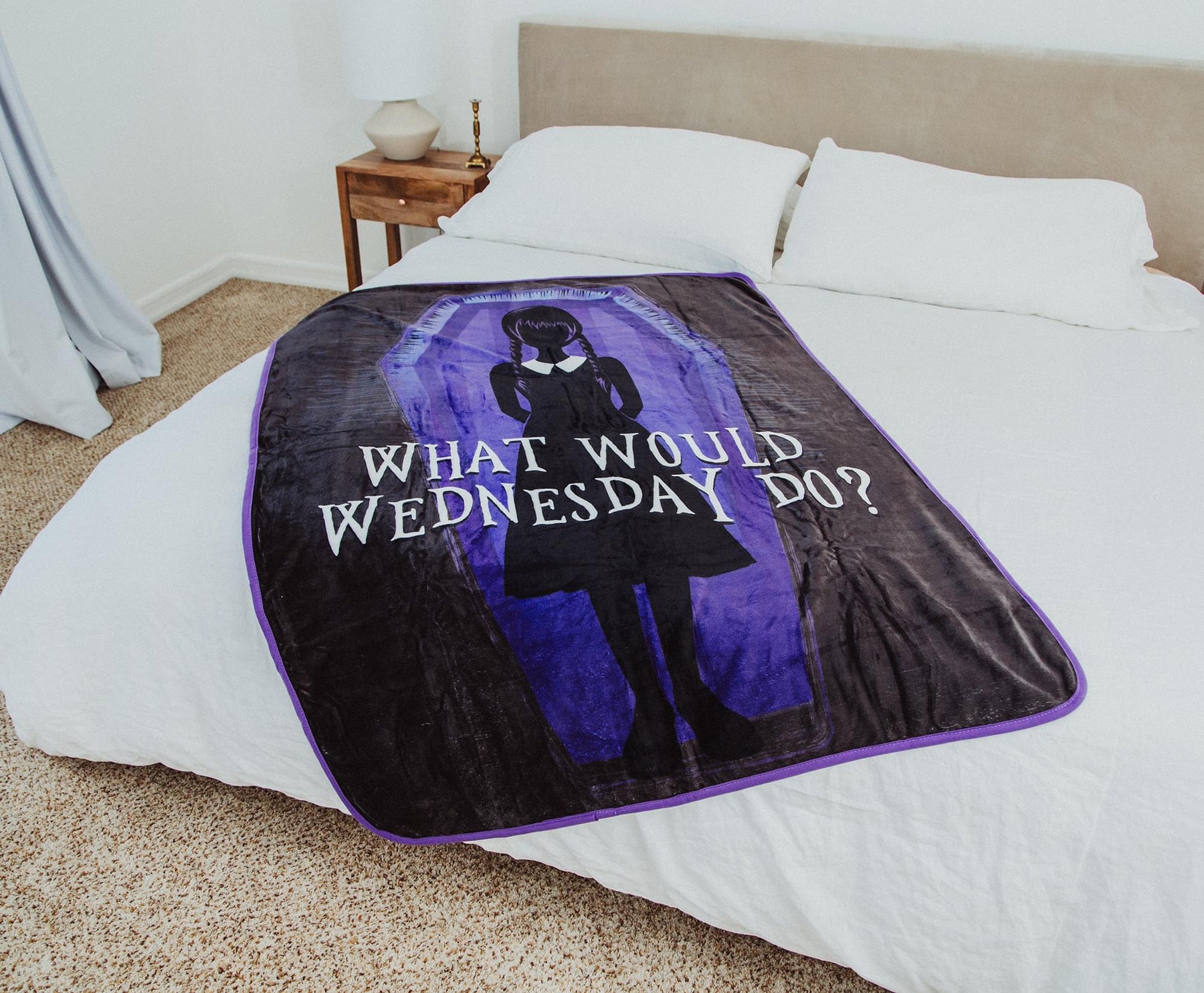 Addams Family Wednesday "What Would Wednesday Do?" Raschel Throw Blanket | 45 x 60 Inches