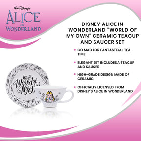 Disney Alice In Wonderland "World of My Own" Ceramic Teacup and Saucer Set