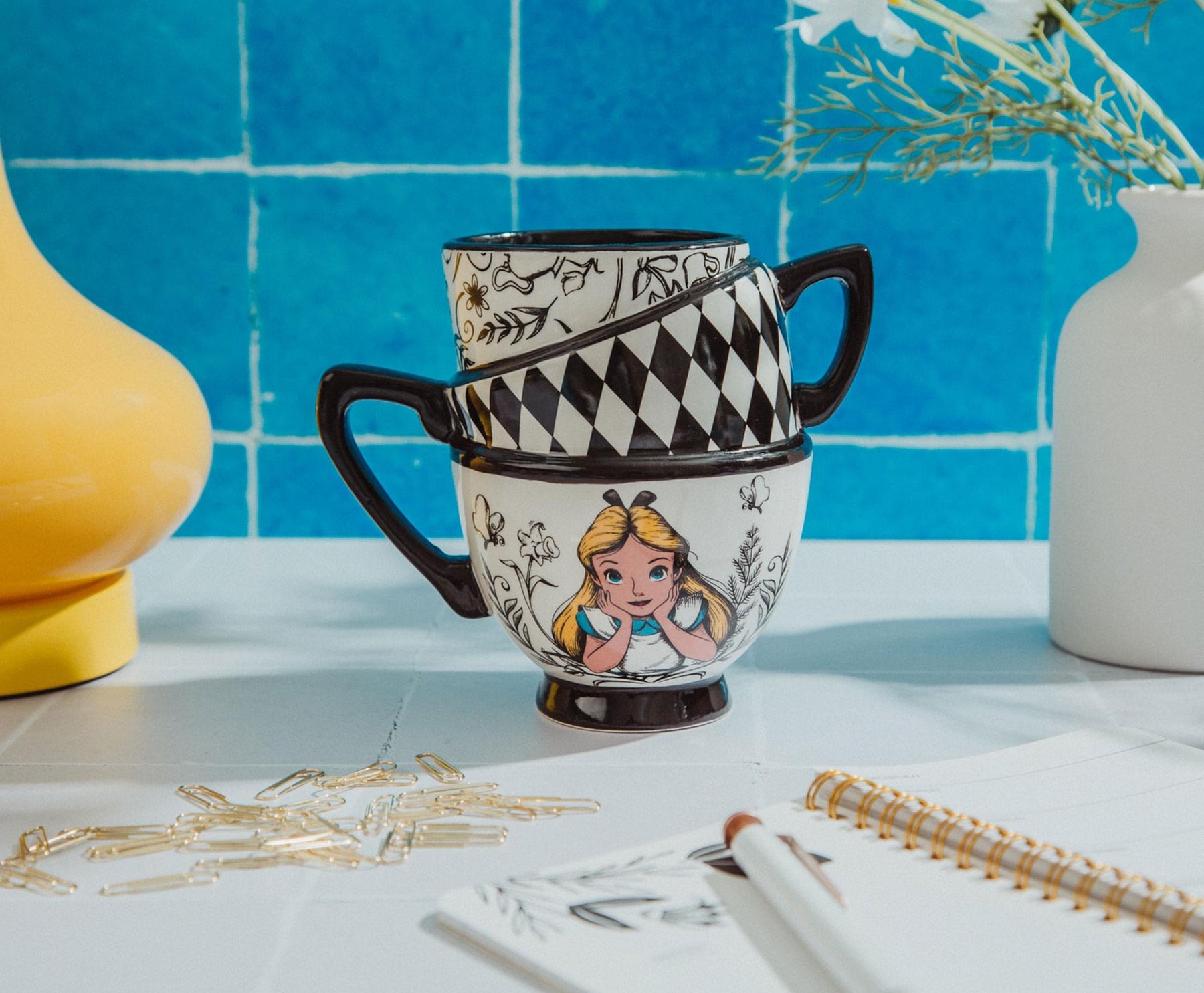 Disney Alice in Wonderland Stacked Teacups Sculpted Ceramic Mug Holds 20  Ounce
