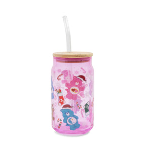 Care Bears Holiday Glass Tumbler With Bamboo Lid and Straw | Holds 16 Ounces