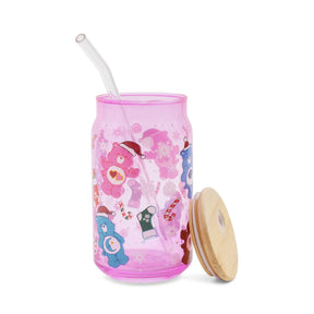 Care Bears Holiday Glass Tumbler With Bamboo Lid and Straw | Holds 16 Ounces