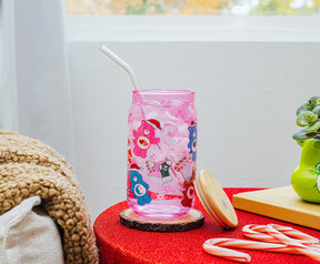 Care Bears Holiday Glass Tumbler With Bamboo Lid and Straw | Holds 16 Ounces