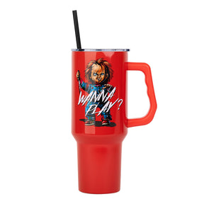 Child's Play Chucky "Wanna Play?" Red Stainless Steel Tumbler | Holds 40 Ounces