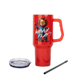 Child's Play Chucky "Wanna Play?" Red Stainless Steel Tumbler | Holds 40 Ounces