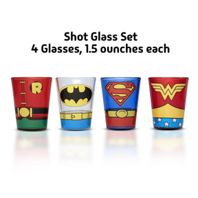 DC Comics Superhero Uniforms 1.5oz Mini Glass Set of 4