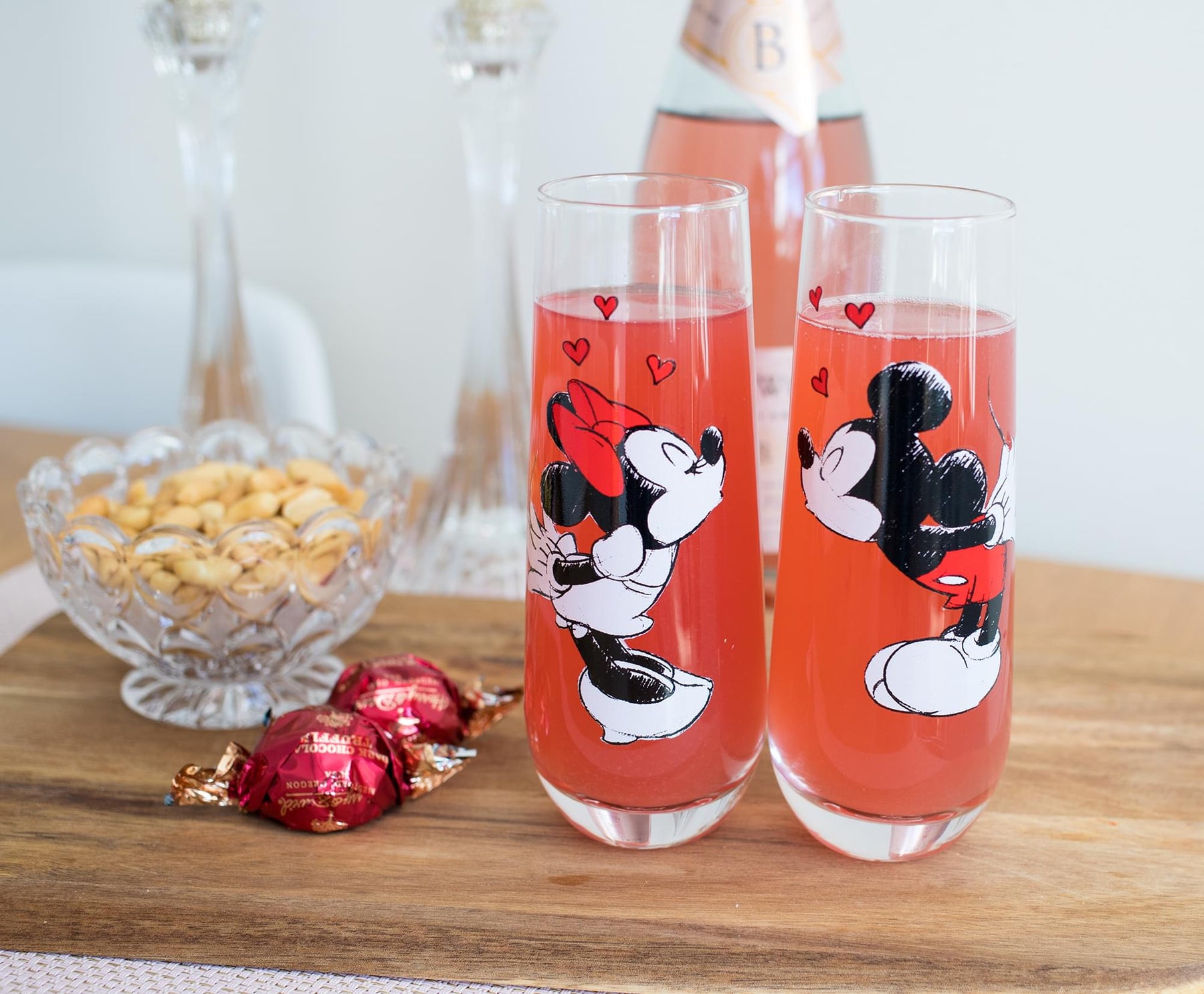 Mickey and Minnie Kiss Hearts Stemless Fluted Glassware Exclusive | Set of 2