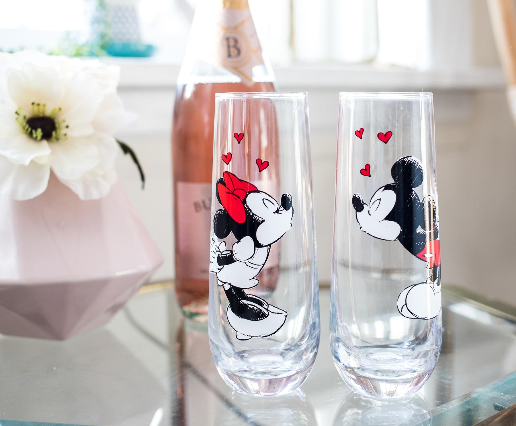 Mickey and Minnie Kiss Hearts Stemless Fluted Glassware Exclusive | Set of 2