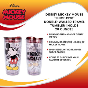 Disney Mickey Mouse "Since 1928" Double-Walled Travel Tumbler | Holds 20 Ounces