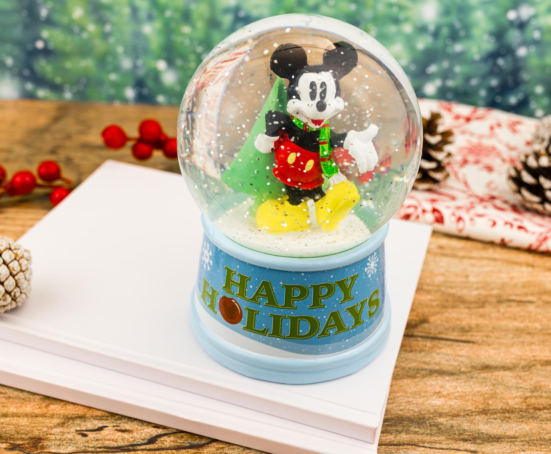 Disney Mickey Mouse "Happy Holidays" Light-Up Snow Globe | 6 Inches Tall