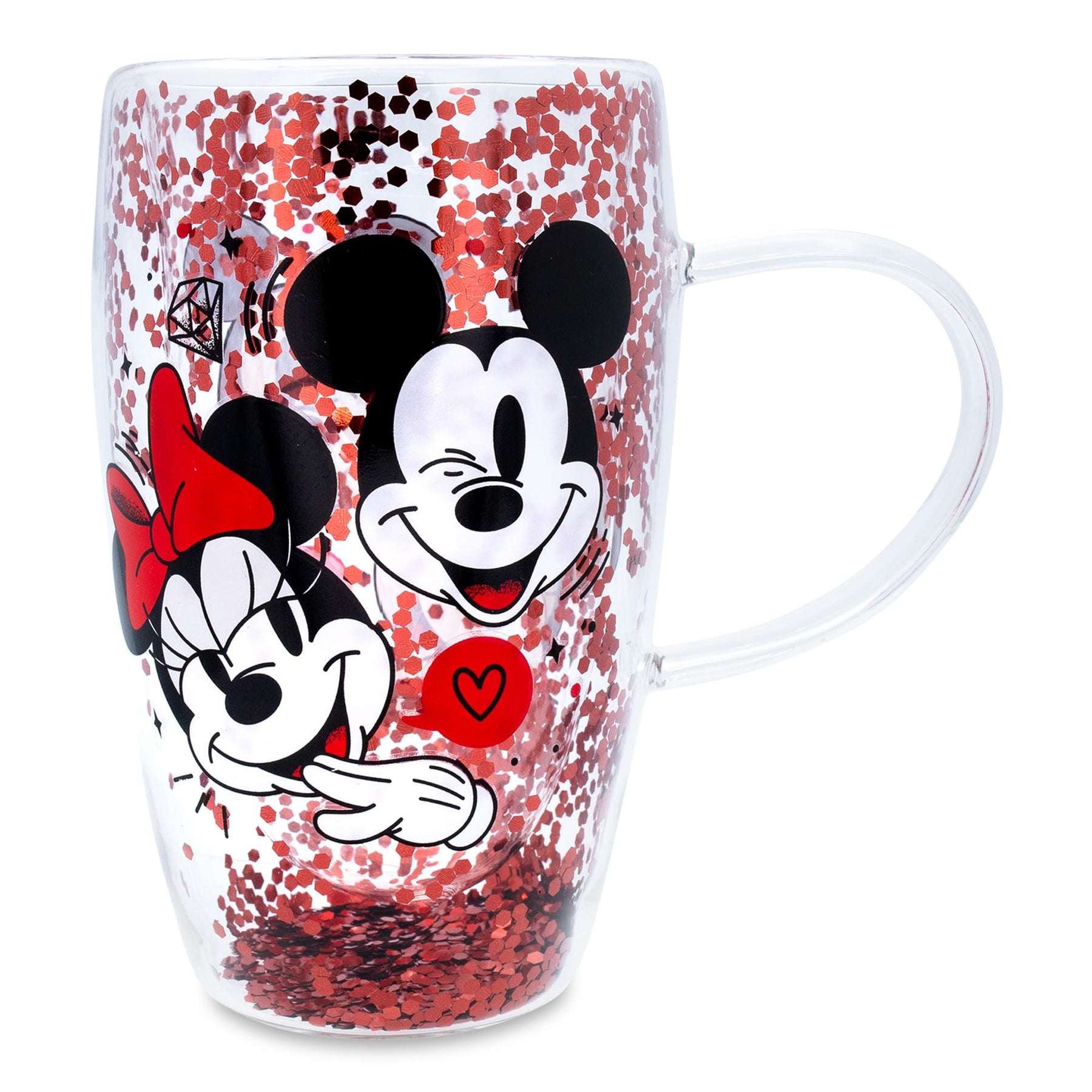 Disney Mickey and Minnie Hearts & Diamonds Confetti Glass Mug | Holds 15 Ounces