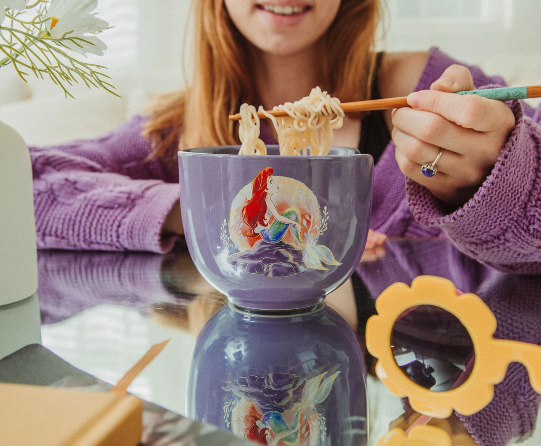 Disney The Little Mermaid Ariel 20-Ounce Ceramic Ramen Bowl and Chopstick Set