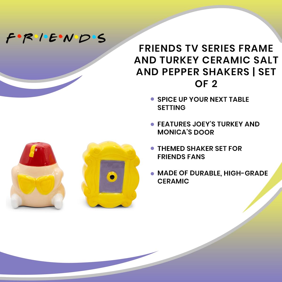 Friends TV Series Frame and Turkey Ceramic Salt and Pepper Shakers | Set of 2