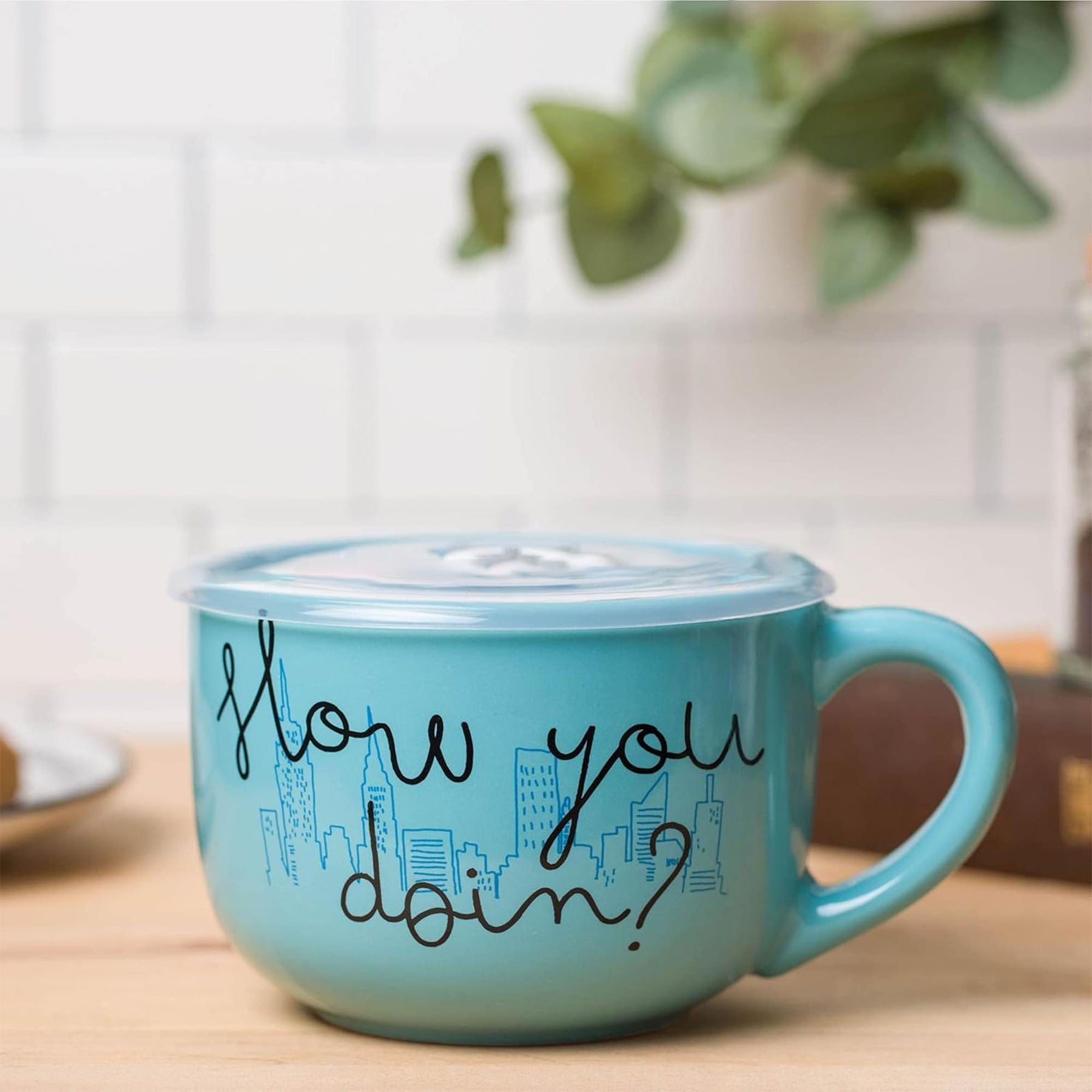 Friends "How You Doin?" 24 Ounce Ceramic Soup Mug with Vented Lid