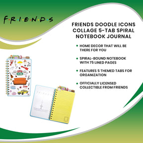 Friends Doodle Icons Collage 5-Tab Spiral Notebook Journal