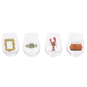 Friends Iconic Quotes 4-Piece Stemless Wine Glass Set | Each Holds 12 Ounces