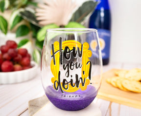 Friends "How You Doin?" Teardrop Stemless Wine Glass | Holds 20 Ounces