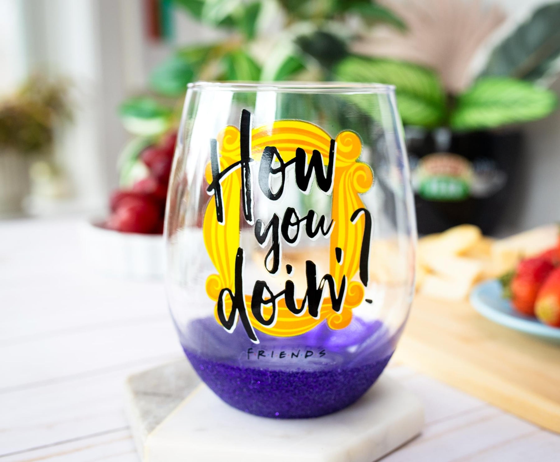 Friends "How You Doin?" Teardrop Stemless Wine Glass | Holds 20 Ounces