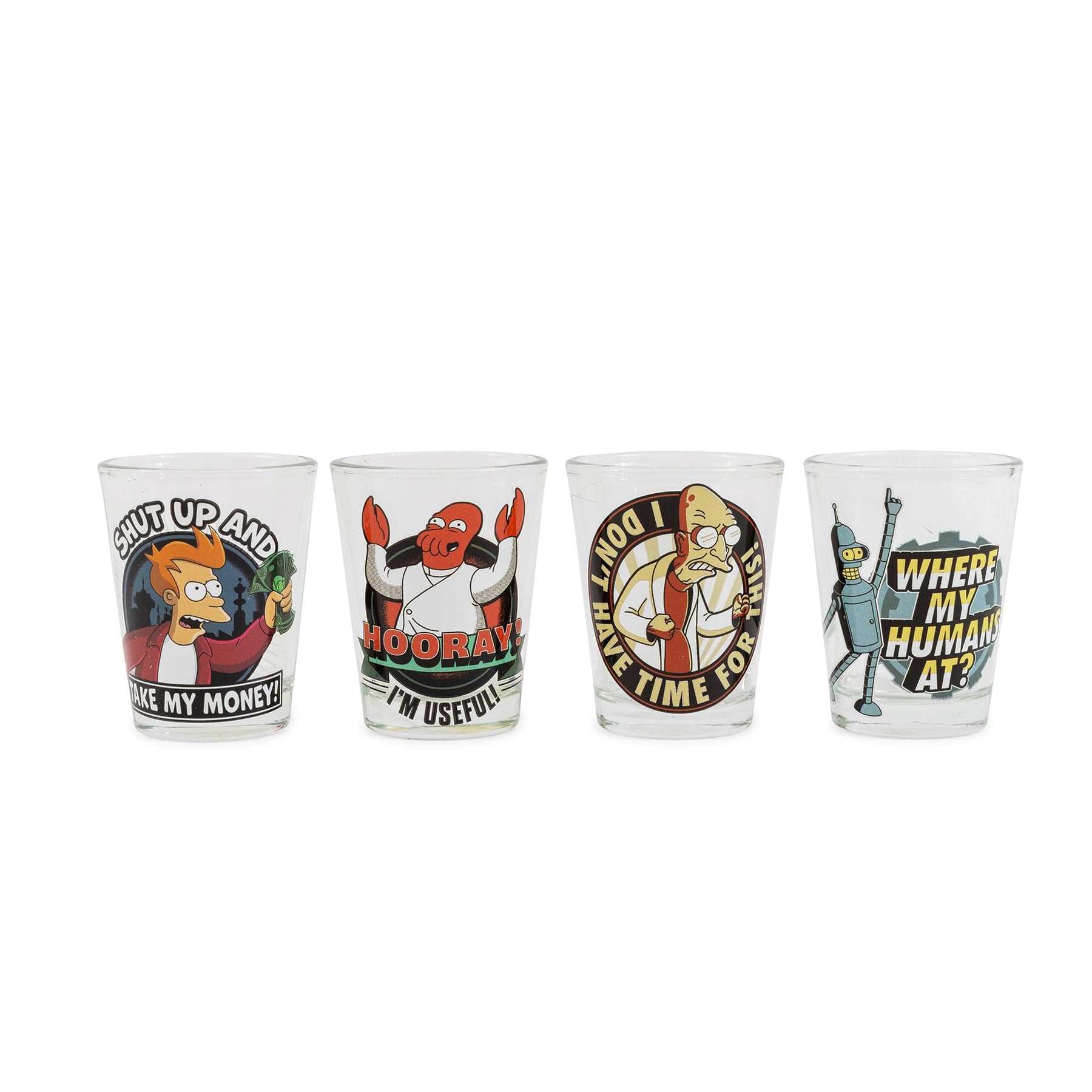 Futurama Character Quotes 4-Piece Shot Glass Set | Each Holds 2 Ounces