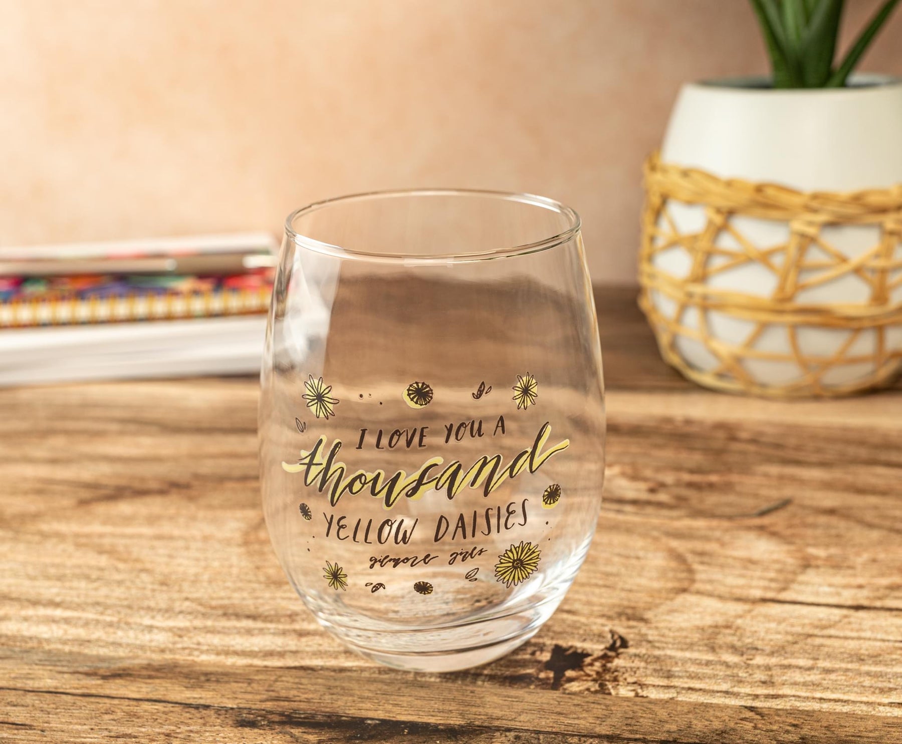 Gilmore Girls "Thousand Yellow Daisies" Stemless Wine Glass | Holds 20 Ounces