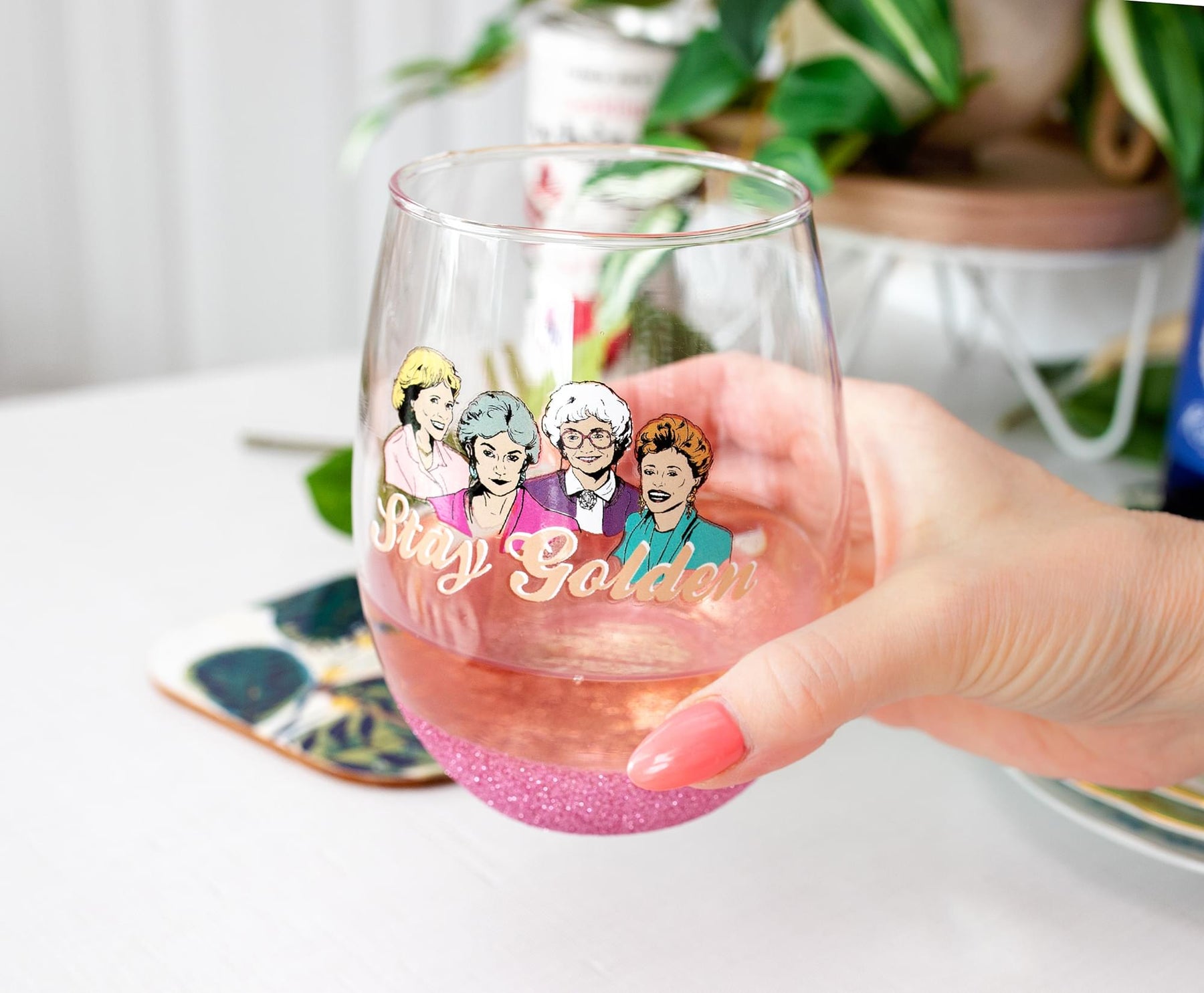 The Golden Girls "Stay Golden" Teardrop Stemless Wine Glass | Holds 20 Ounces