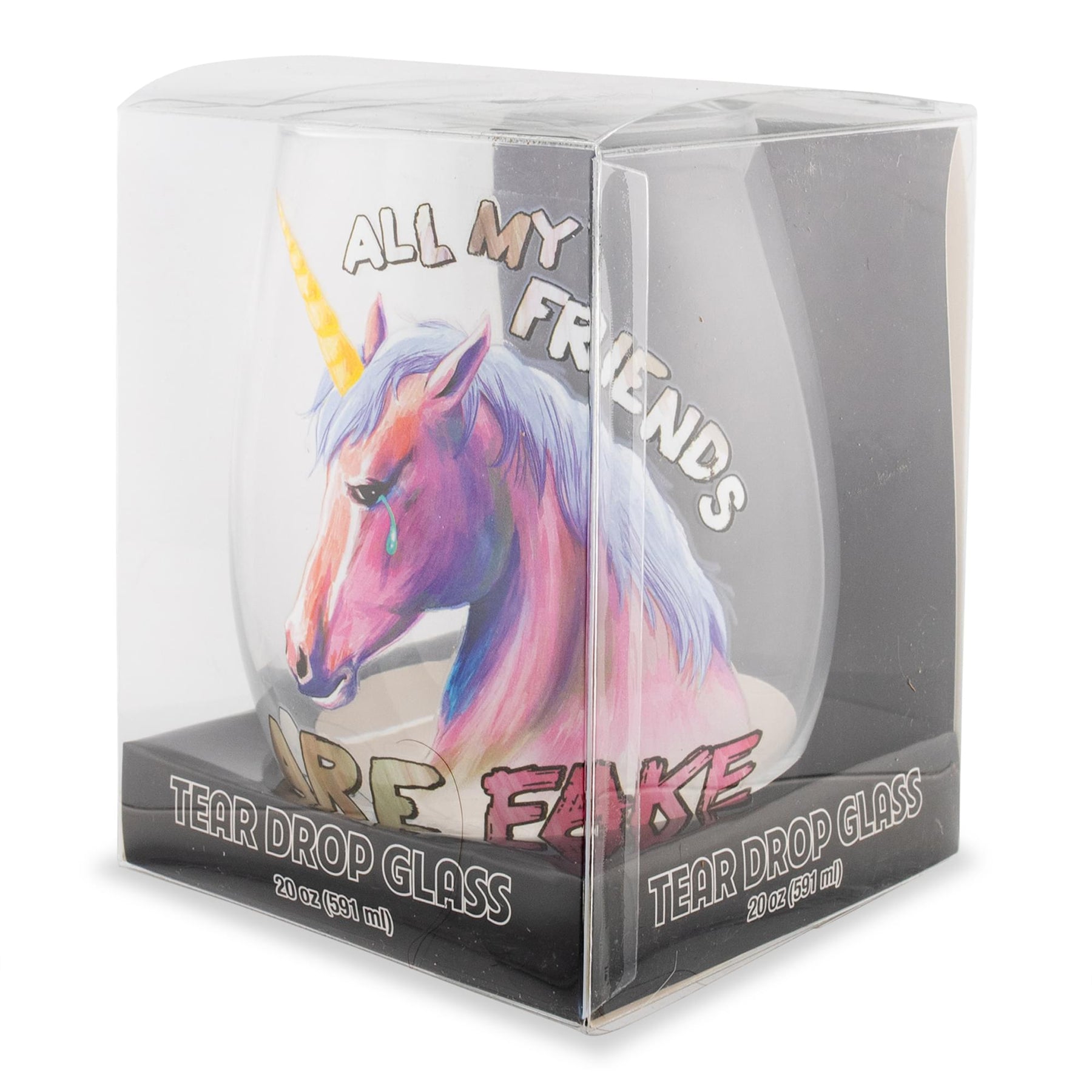 Pink Unicorn "All My Friends Are Fake" Stemless Wine Glass | Holds 20 Ounces