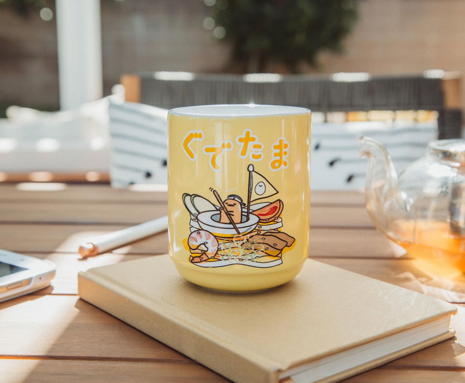 Sanrio Gudetama Sailing On Ramen Asian Ceramic Tea Cup | Holds 9 Ounces