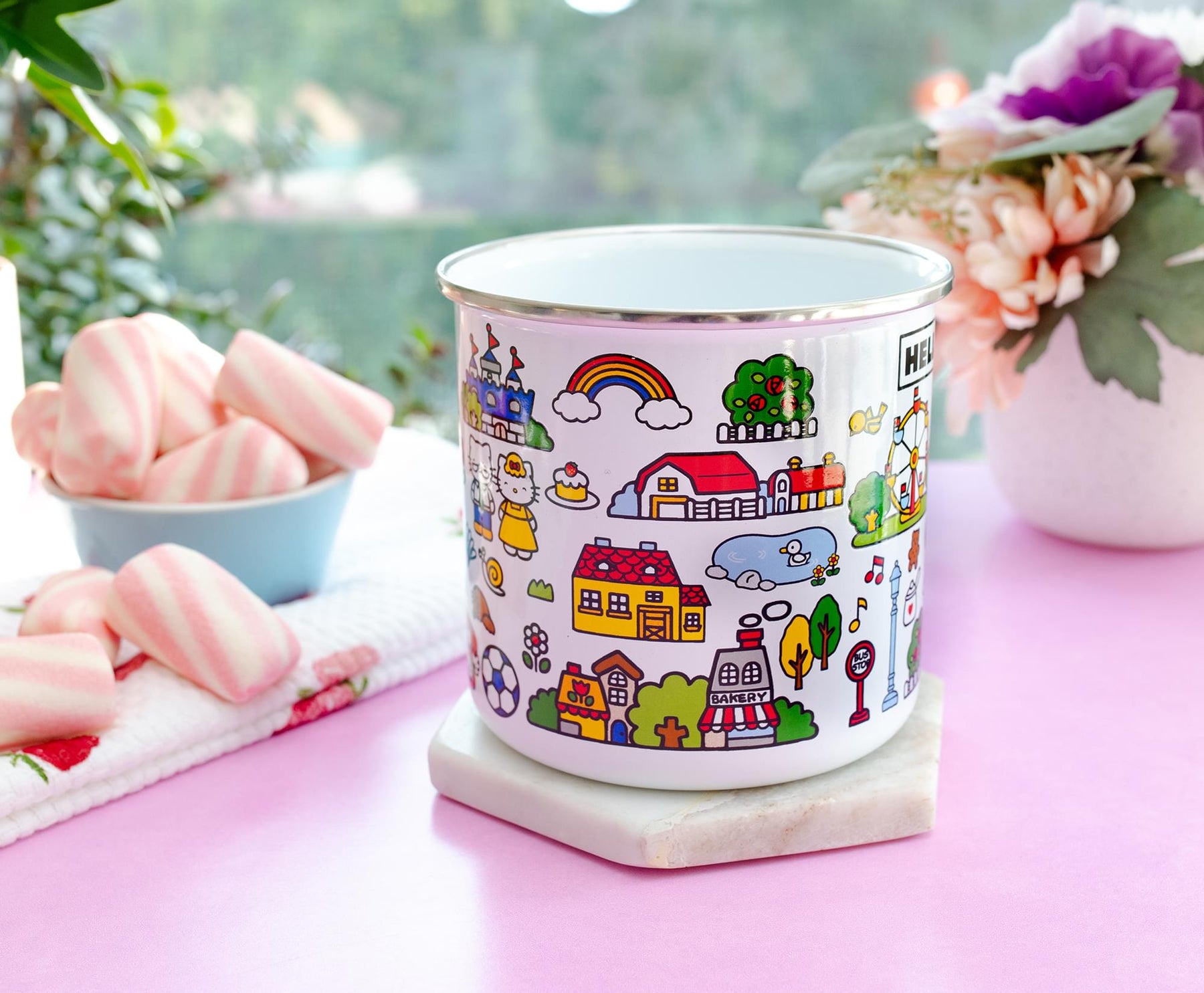 Sanrio Hello Kitty Destination Town Enamel Camper Mug | Holds 21 Ounces