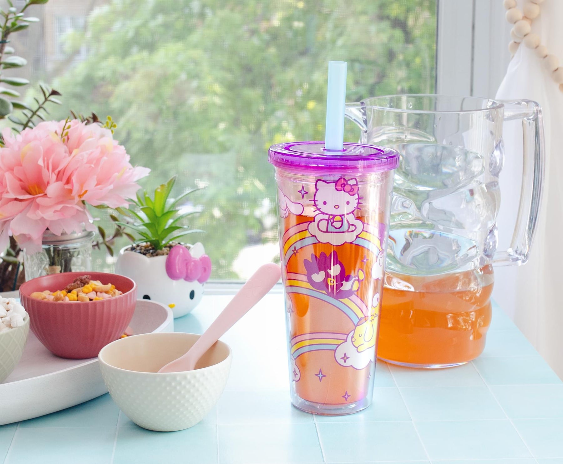 Kawaii Sanrio Straw Spoon Mixing Cup Hello Kitty Melody