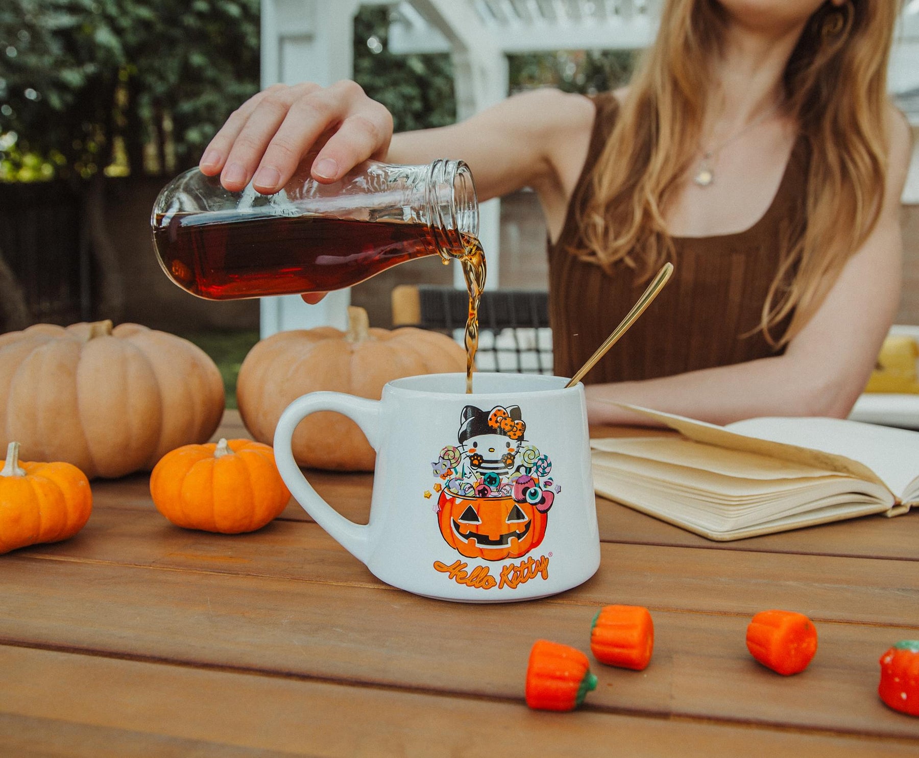 Sanrio Hello Kitty Pumpkin Candy Burglar Tapered Pottery Mug | Holds 14 Ounces