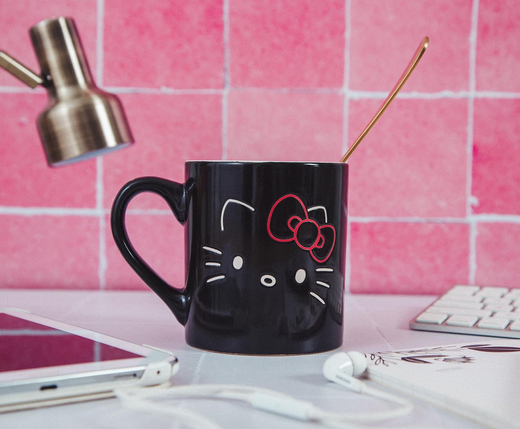 Hello Kitty Glossy-Matte Black and Gold Nameplate Coffee Mug w
