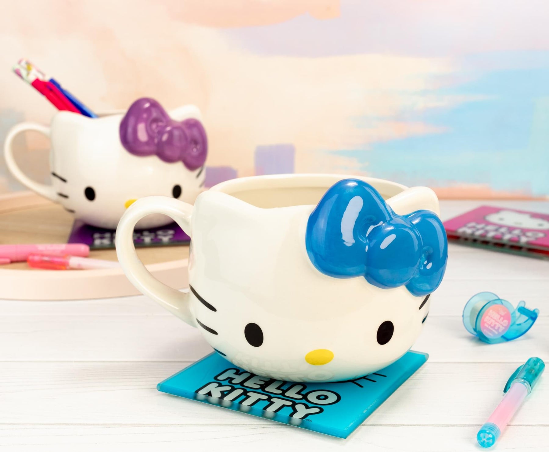 Sanrio Hello Kitty Blue Bow Sculpted Ceramic Mug | Holds 20 Ounces