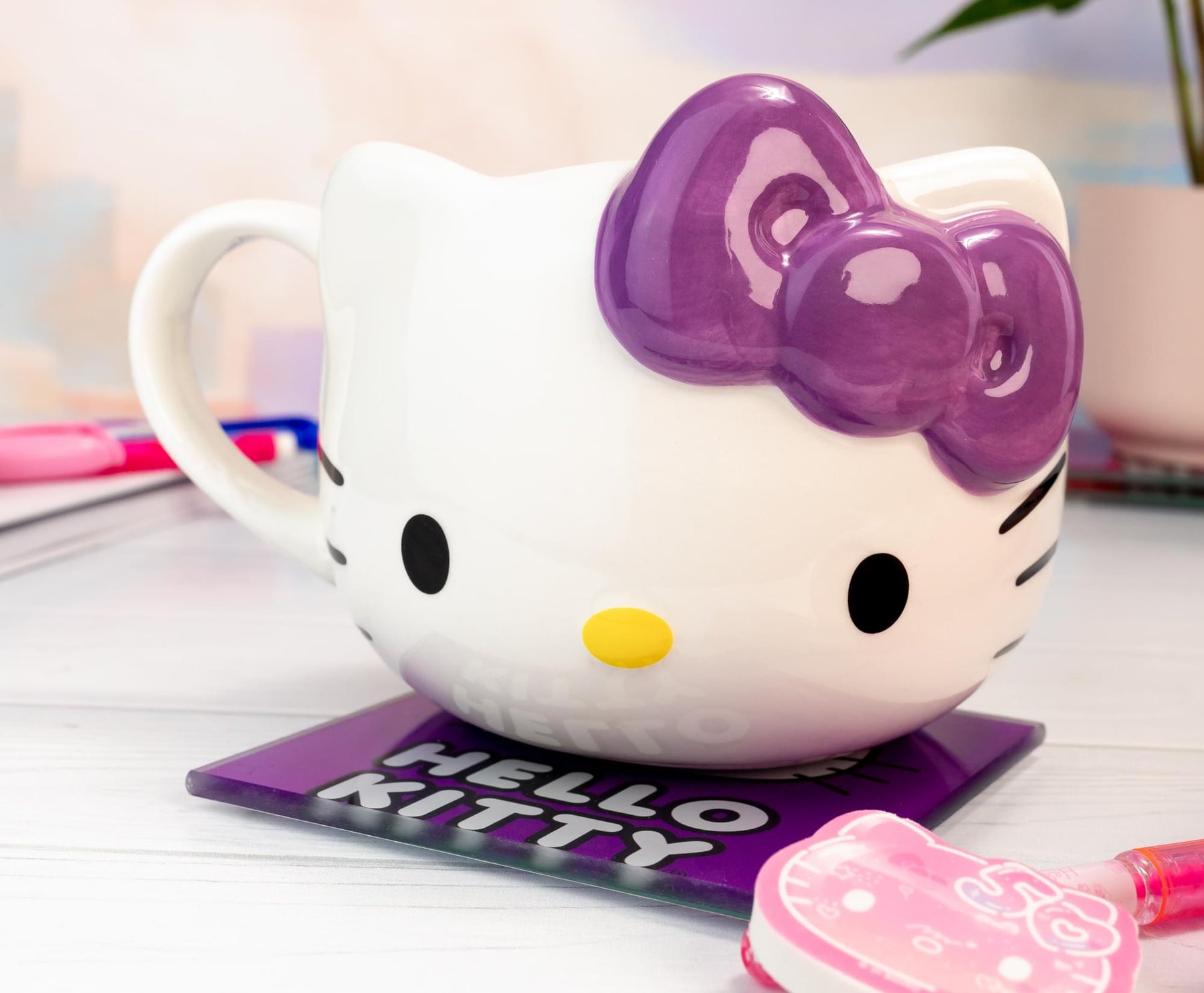 Sanrio Hello Kitty Purple Bow Sculpted Ceramic Mug | Holds 20 Ounces