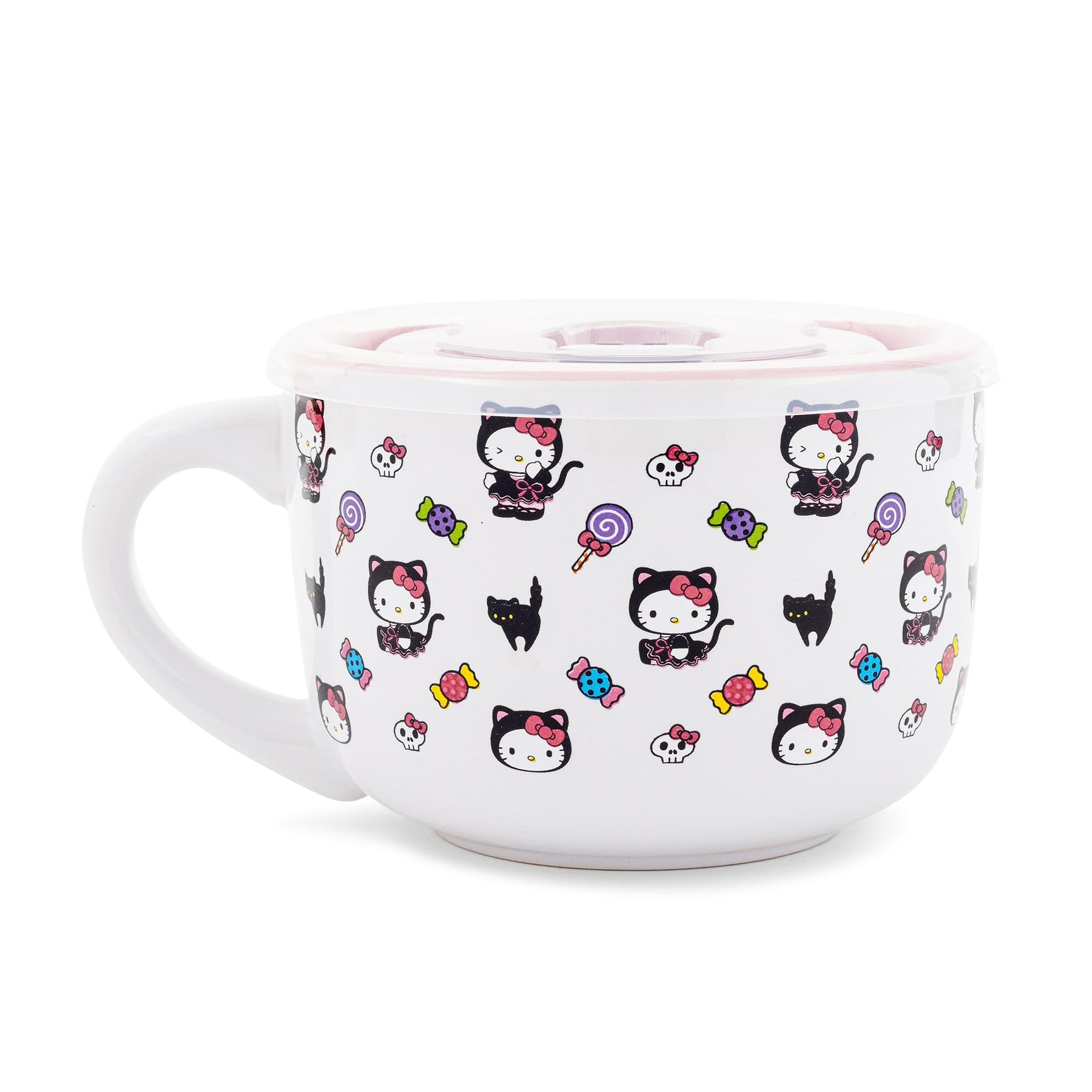 Sanrio Hello Kitty Black Cat Ceramic Soup Mug With Vented Lid | Holds 24 Ounces