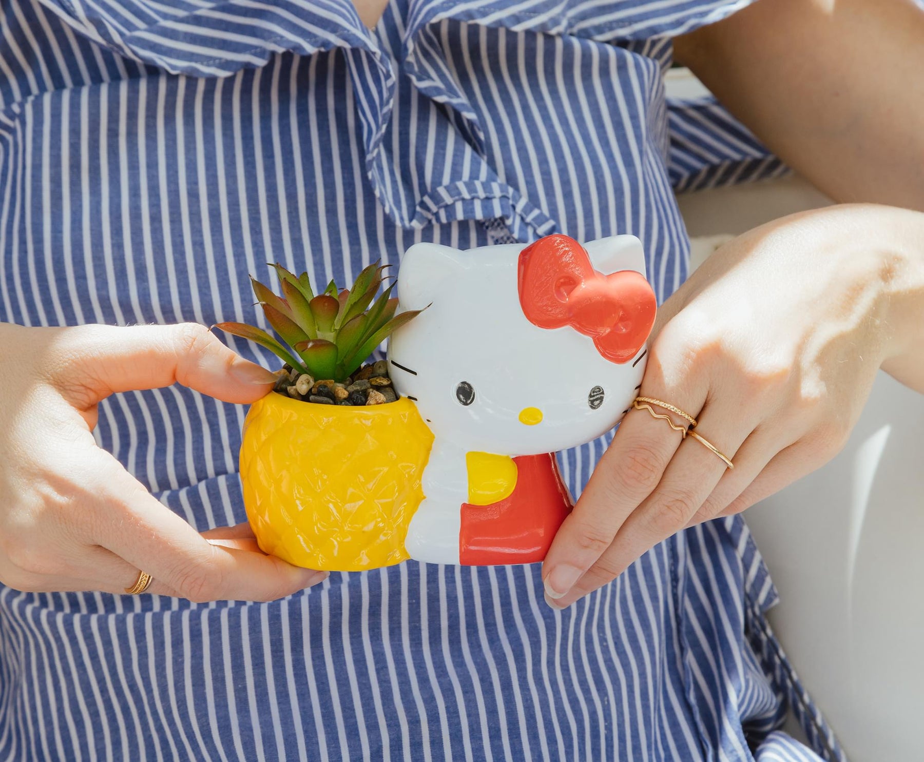 Sanrio Hello Kitty Pineapple Ceramic Mini Planter With Artificial Succulent