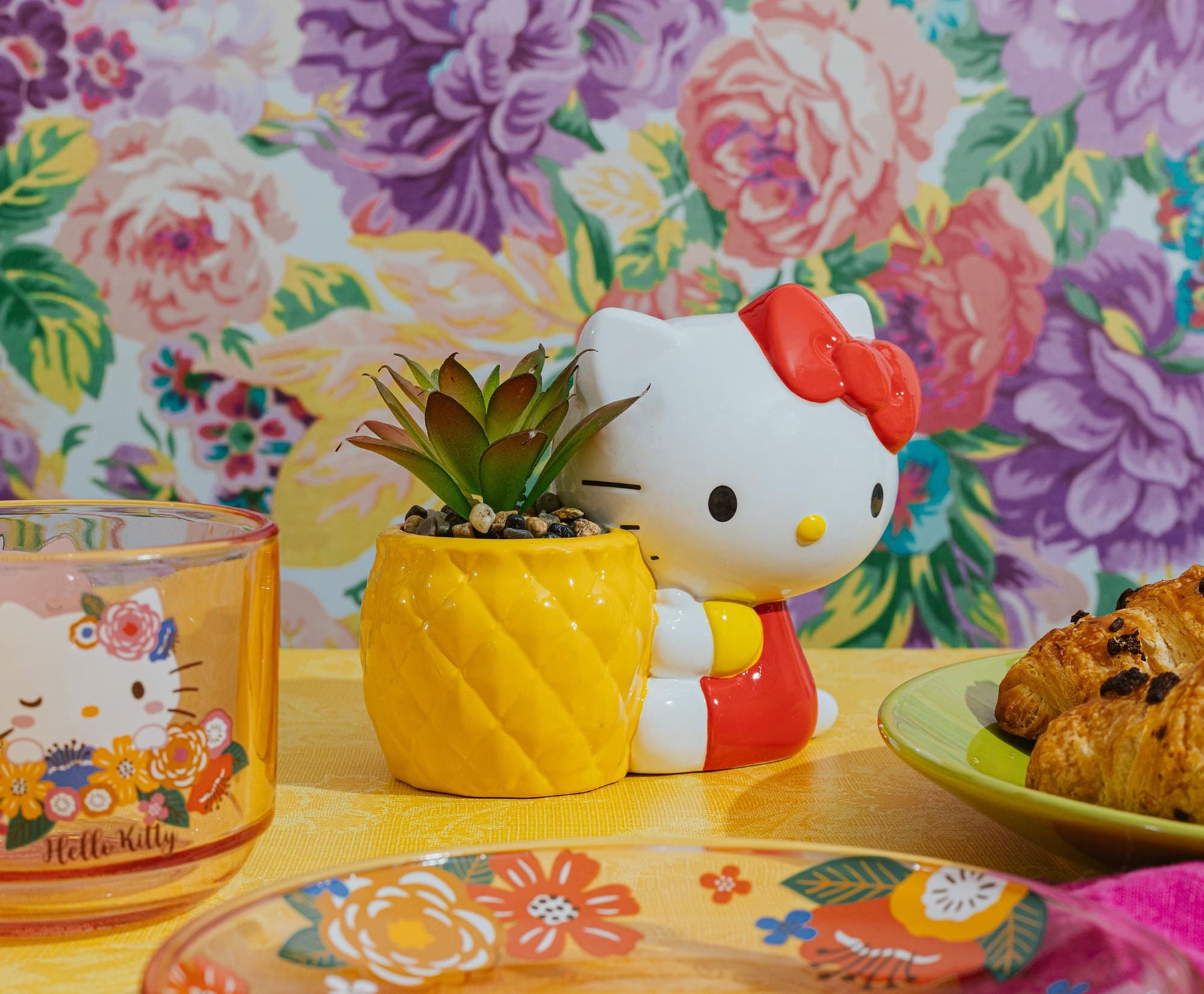 Sanrio Hello Kitty Pineapple Ceramic Mini Planter With Artificial Succulent