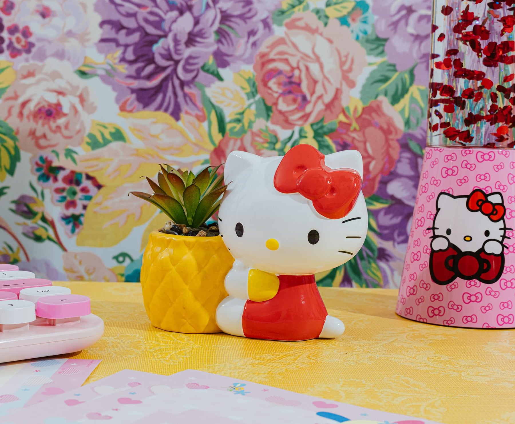 Sanrio Hello Kitty Pineapple Ceramic Mini Planter With Artificial Succulent