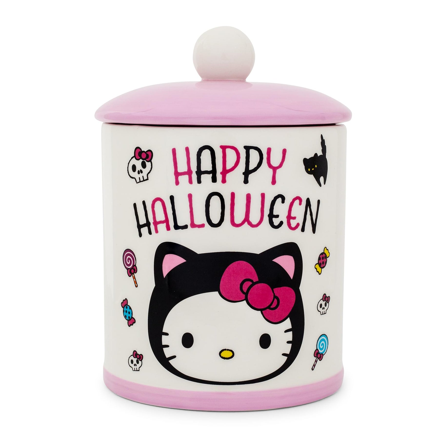 Sanrio Hello Kitty Black Cat "Happy Halloween" Ceramic Snack Jar | 8 Inches Tall