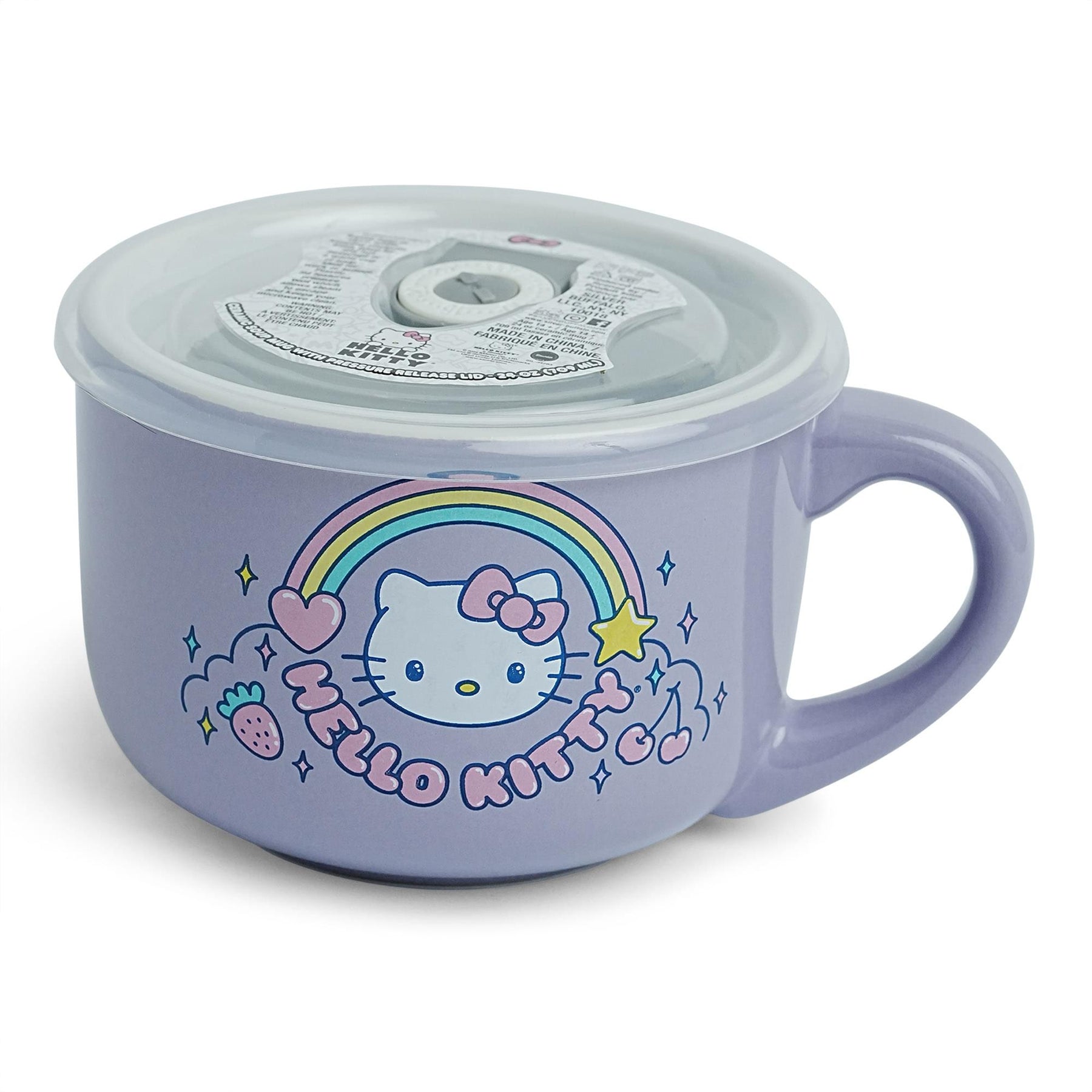 Sanrio Hello Kitty Rainbow 24-Ounce Ceramic Soup Mug With Vented Lid