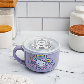 Sanrio Hello Kitty Rainbow 24-Ounce Ceramic Soup Mug With Vented Lid